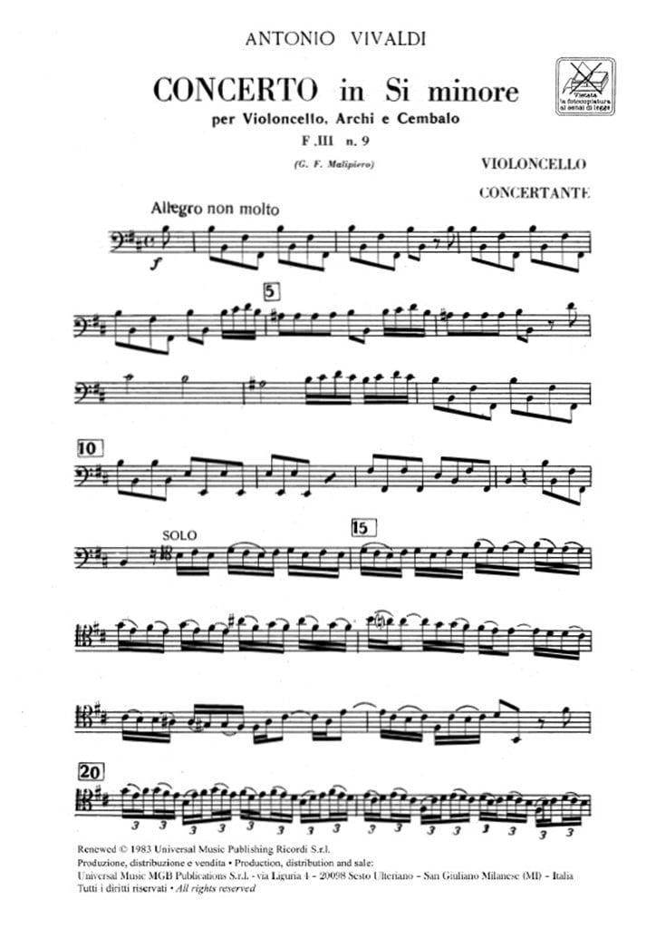 Concerti Per Vc., Archi E B.C.: In Si Min. Rv 424